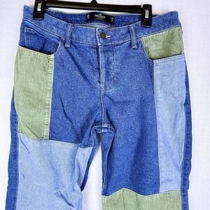 Hollister  Womens 29x31 Blue Patchwork Low Rise Button Fly Cargo Jeans Y2K